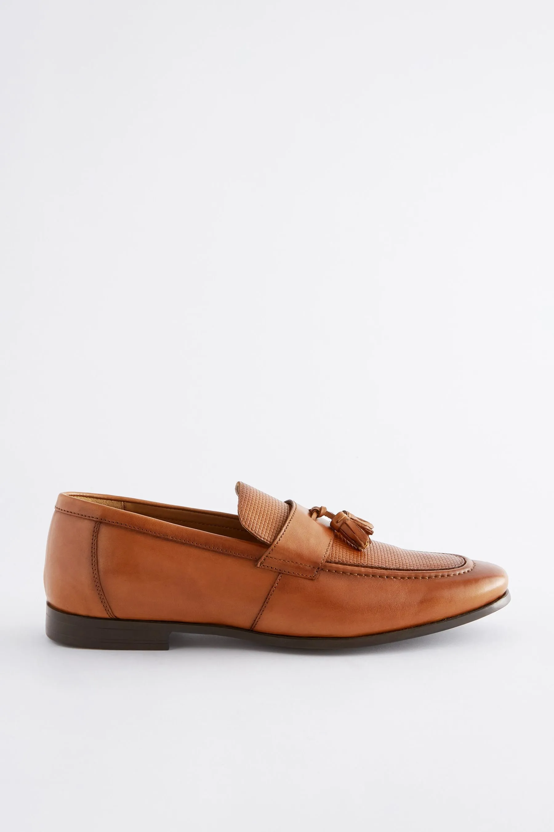 Marrone chiaro   - Mocassini in pelle goffrata con nappe